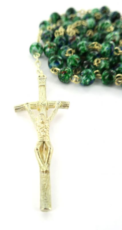 rosario in vetro tondo verde mm 6