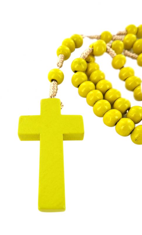 rosario economico in legno tondo giallo diametro mm 7 legatura in seta