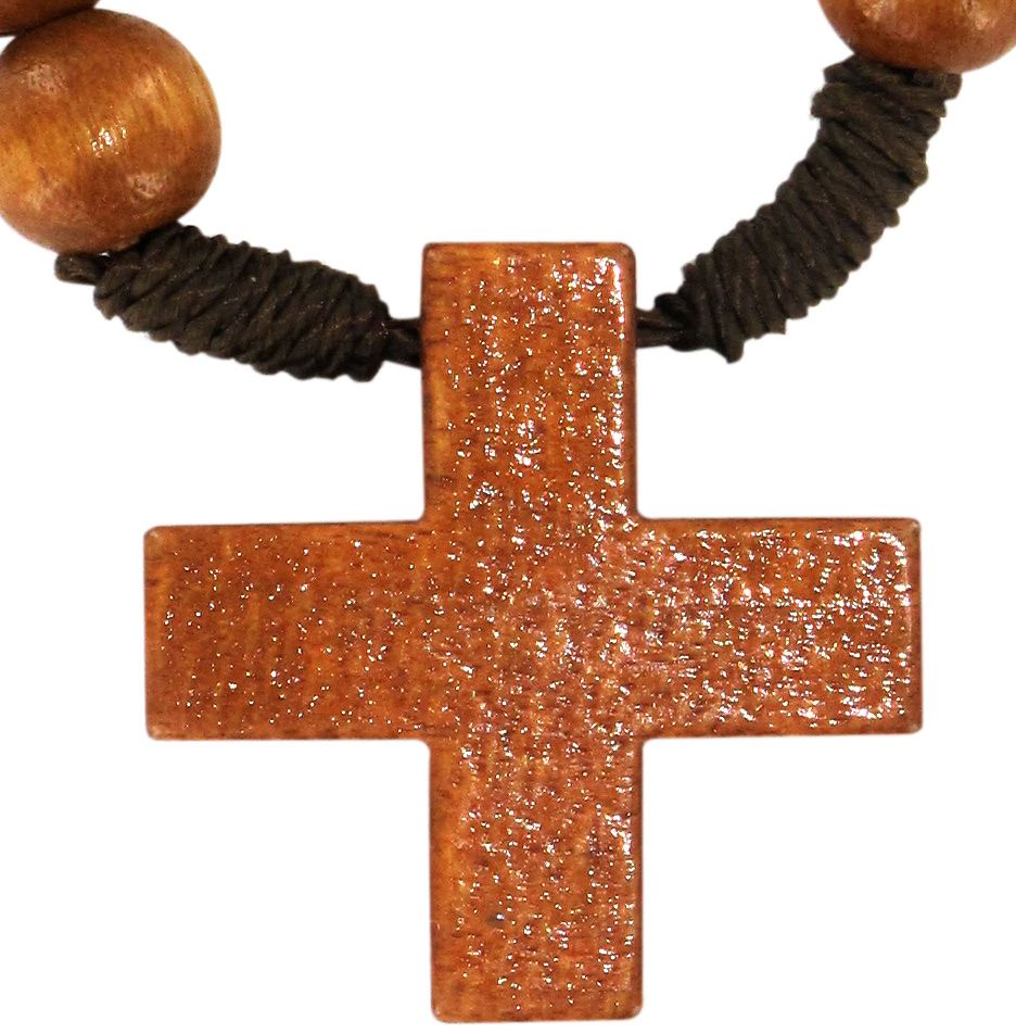 rosario decina 10 grani in legno tondo legatura seta mm 6- naturale