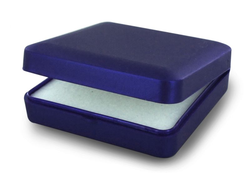 scatolina portarosario in plastica rigida di colore blu - 5 x 5 cm