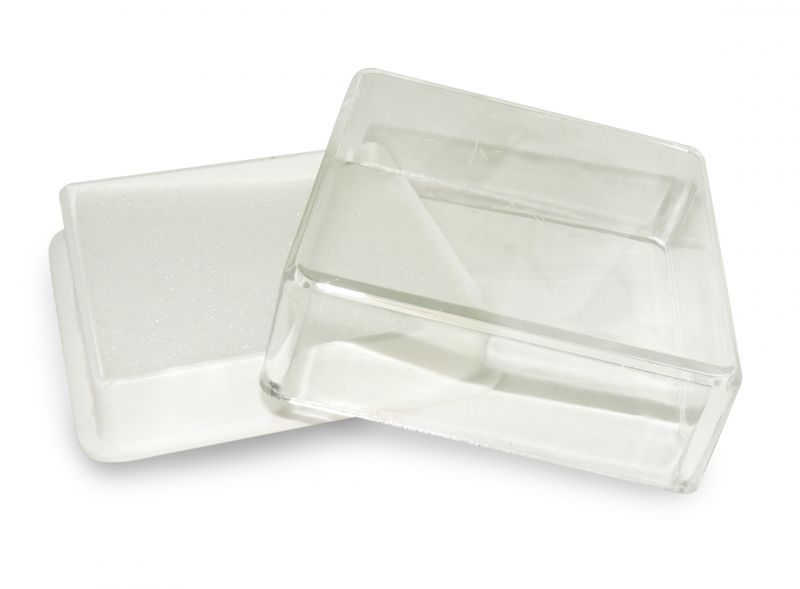 scatolina portarosario in plastica rigida quadrata - 4 x 4 cm