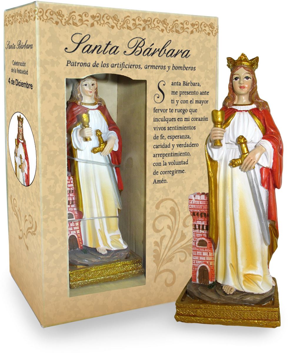 ferrari & arrighetti statua di santa barbara da 12 cm in confezione regalo con segnalibro, statuetta personaggio religioso con scatola regalo decorativa, testi in spagnolo