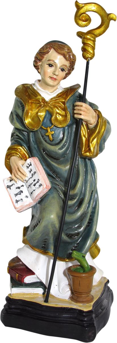 ferrari & arrighetti statua di san benedetto da 12 cm in confezione regalo con segnalibro, statuetta personaggio religioso con scatola regalo decorativa, testi in francese