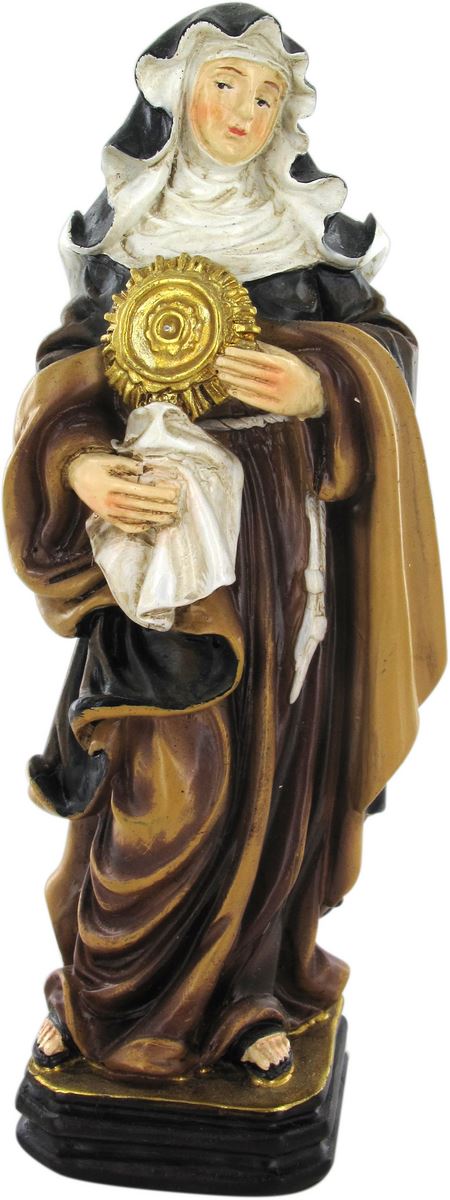 ferrari & arrighetti statua di santa chiara da 12 cm in confezione regalo con segnalibro, statuetta personaggio religioso con scatola regalo decorativa, testi in it