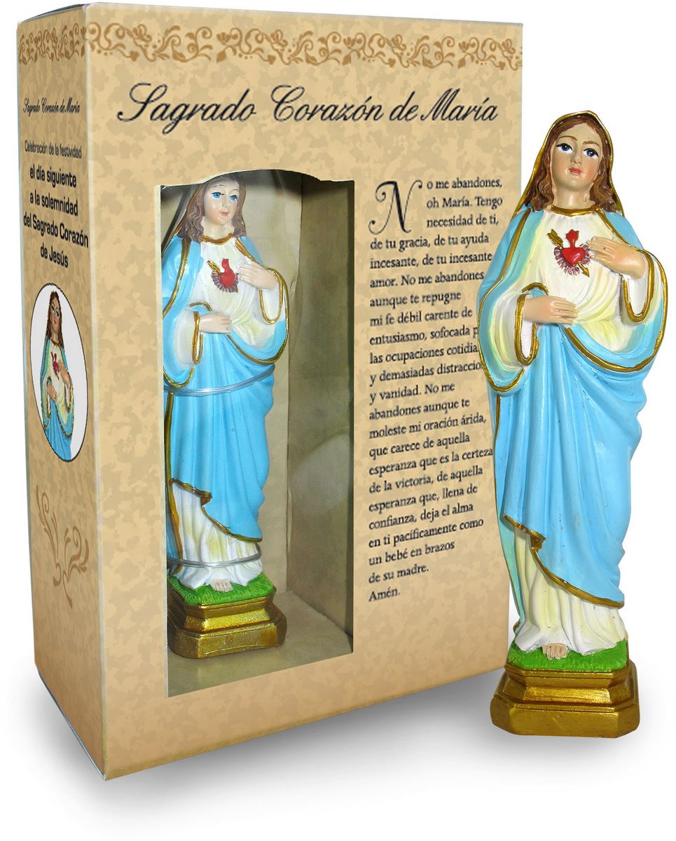 ferrari & arrighetti statua del sacro cuore di maria da 12 cm in confezione regalo con segnalibro, statuetta personaggio religioso con scatola regalo decorativa, testi in spagnolo