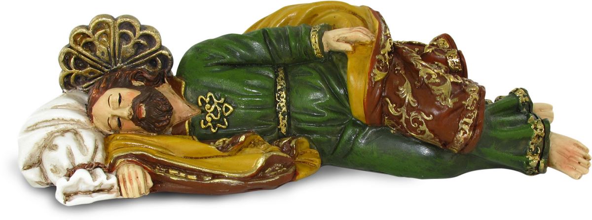ferrari & arrighetti statua di san giuseppe dormiente da 12 cm in confezione regalo con segnalibro, statuetta personaggio religioso con scatola regalo decorativa, testi in it/en/es/fr