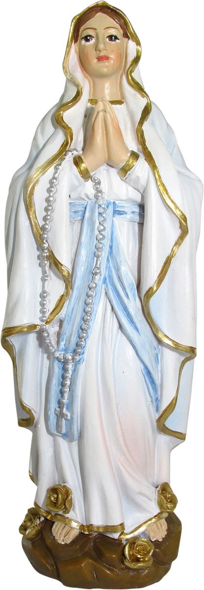 statua della madonna di lourdes da 12 cm in confezione regalo con segnalibro in versione spagnolo