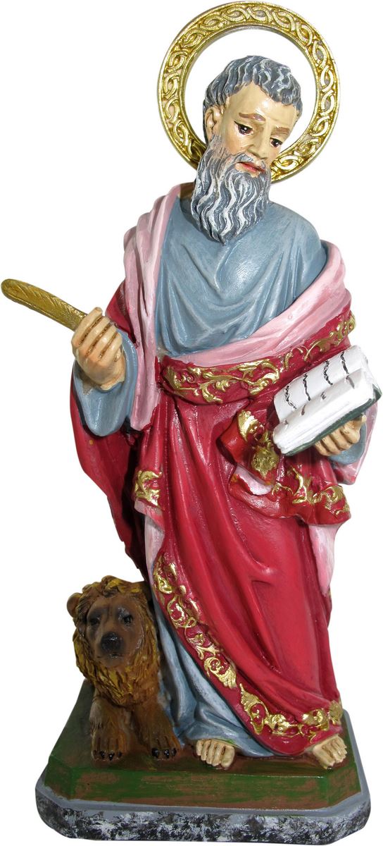 ferrari & arrighetti statua di san marco da 12 cm in confezione regalo con segnalibro, statuetta personaggio religioso con scatola regalo decorativa, testi in it