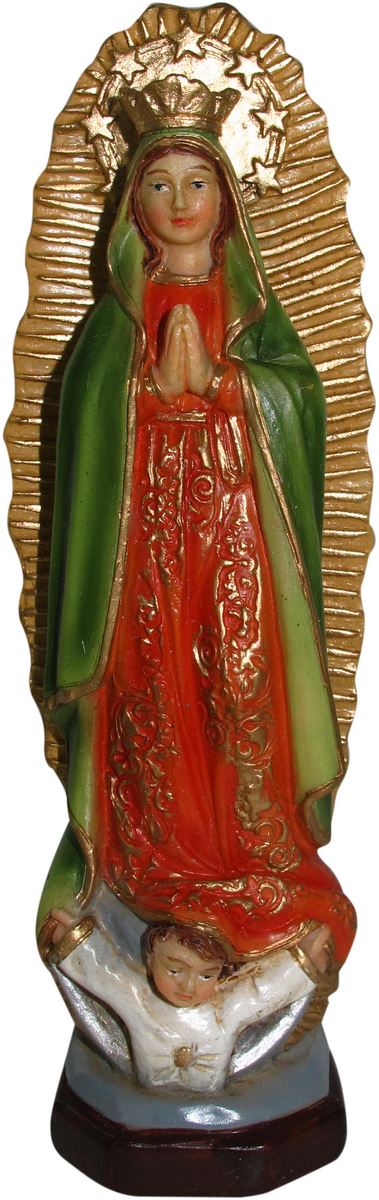 ferrari & arrighetti statua della madonna di guadalupe da 12 cm in confezione regalo con segnalibro, statuetta personaggio religioso con scatola regalo decorativa, testi in it/en/es/fr