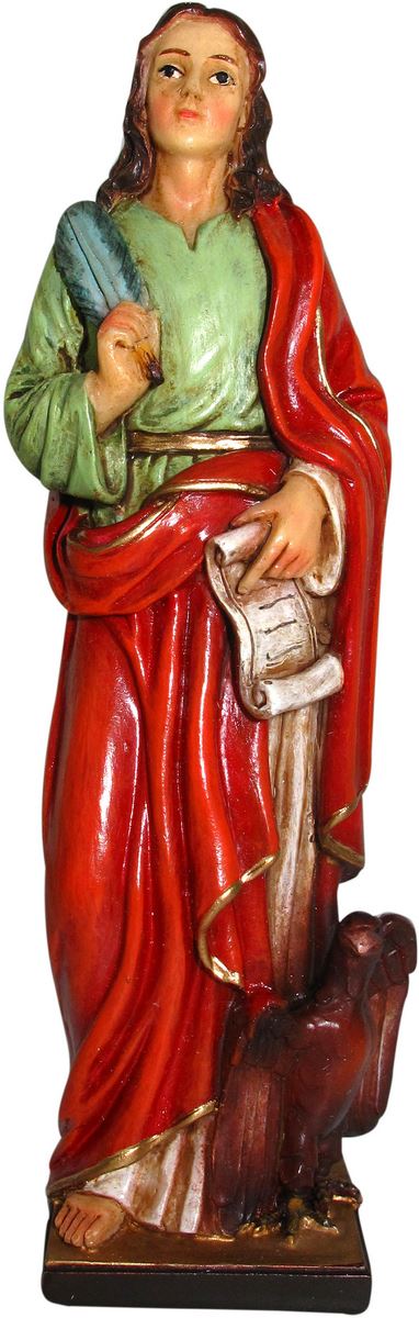 ferrari & arrighetti statua di san giovanni evangelista da 12 cm in confezione regalo con segnalibro, statuetta personaggio religioso con scatola regalo decorativa, testi in it/en/es/fr