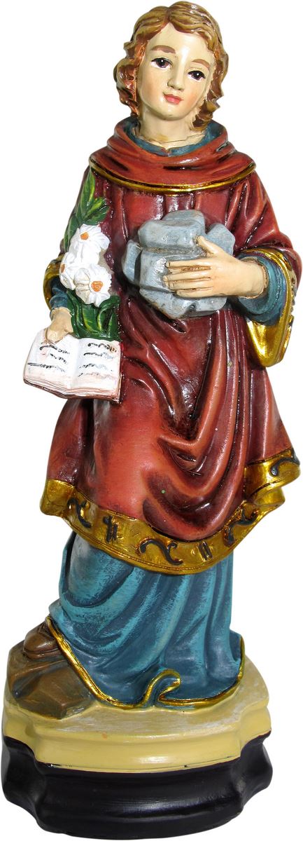 ferrari & arrighetti statua di santo stefano da 12 cm in confezione regalo con segnalibro, statuetta personaggio religioso con scatola regalo decorativa, testi in it