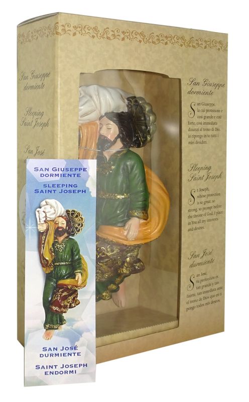 statua di san giuseppe dormiente da 20 cm in confezione regalo con segnalibro in it/en/es