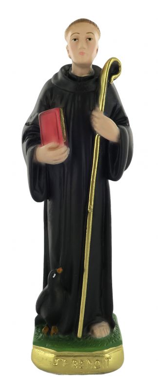 statua san benedetto in gesso dipinta a mano - circa 15 cm