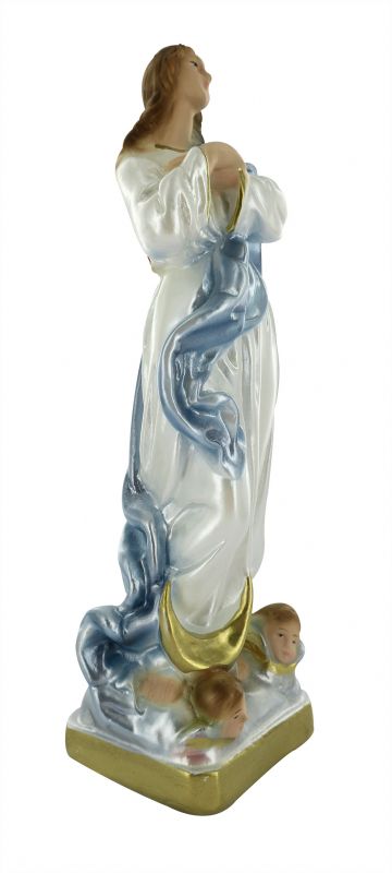 statua madonna con angeli in gesso madreperlato dipinta a mano, immacolata concezione di murillo - 20 cm