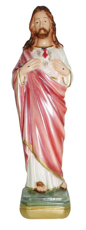 statua sacro cuore di gesù in gesso madreperlato dipinta a mano - 20 cm