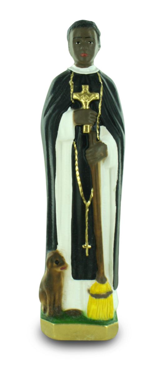 statua san martino de porres in gesso dipinta a mano - 20 cm