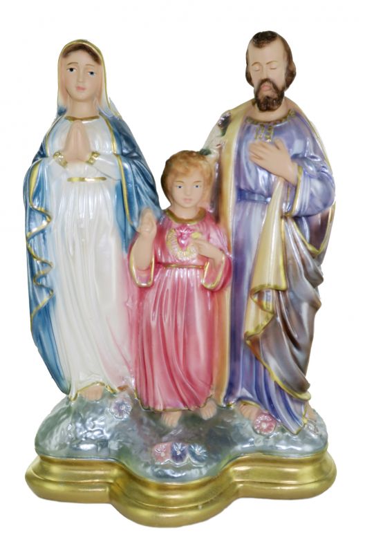 statua sacra famiglia in gesso madreperlato dipinta a mano - 30 cm