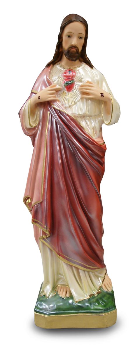 statua sacro cuore di gesù in gesso madreperlato dipinta a mano - 60 cm