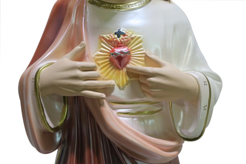 statua sacro cuore di gesù in gesso madreperlato dipinta a mano - 80 cm