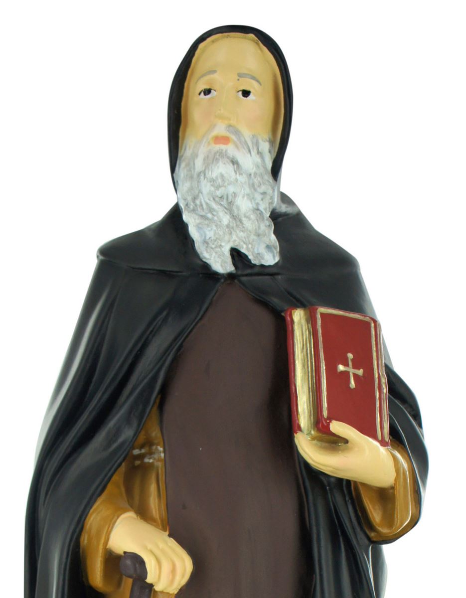 statua da esterno di s. antonio abate in materiale infrangibile, dipinta a mano, da circa 40 cm
