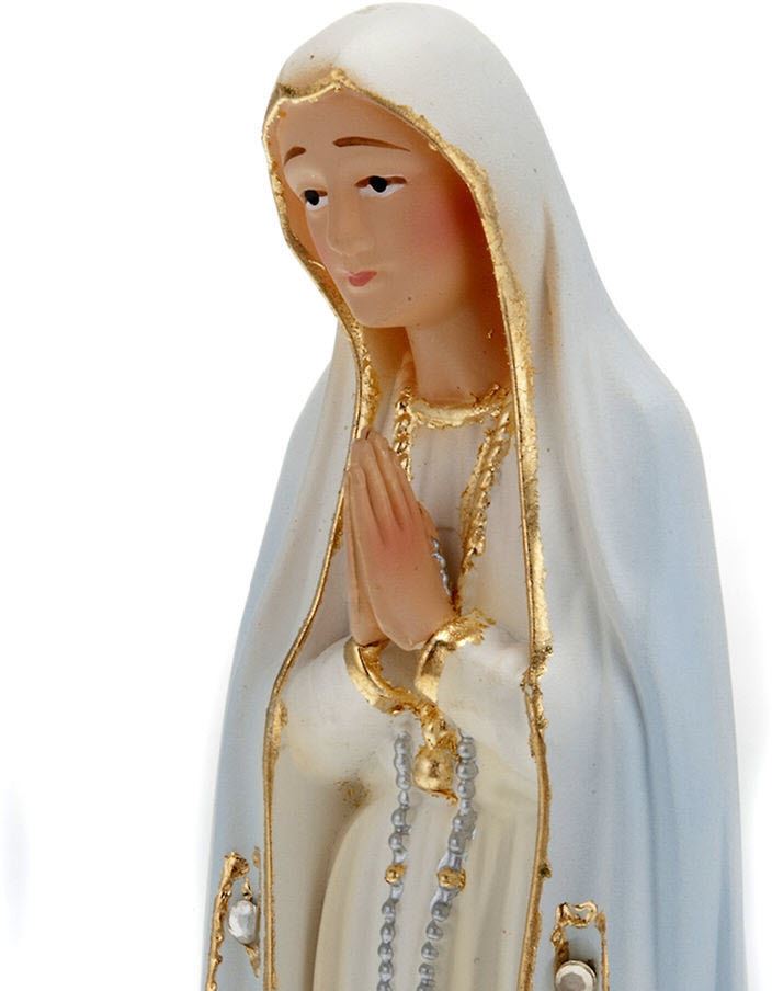 statua madonna di fatima dipinta a mano con decorazioni color oro e strass (circa 35 cm)