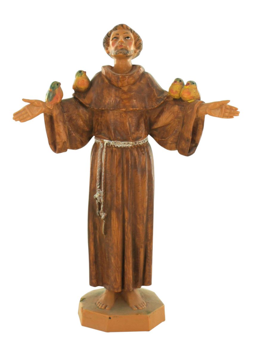 stock: statua san francesco in plastica/pvc effetto legno dipinta a mano - 17 cm