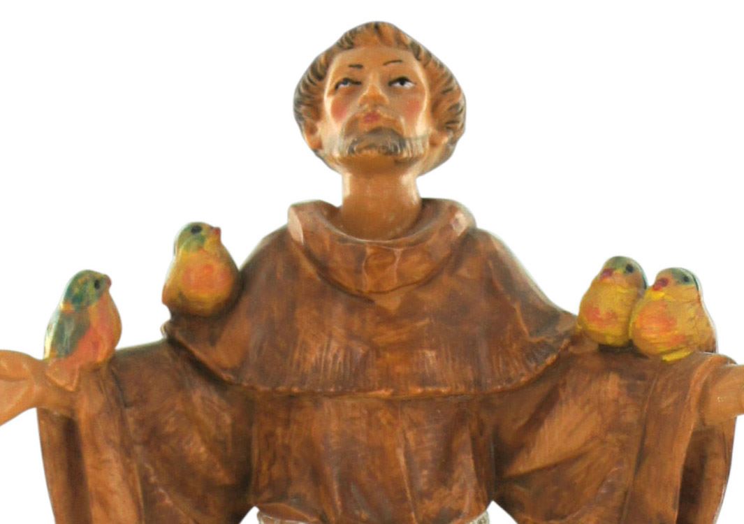 stock: statua san francesco in plastica/pvc effetto legno dipinta a mano - 17 cm