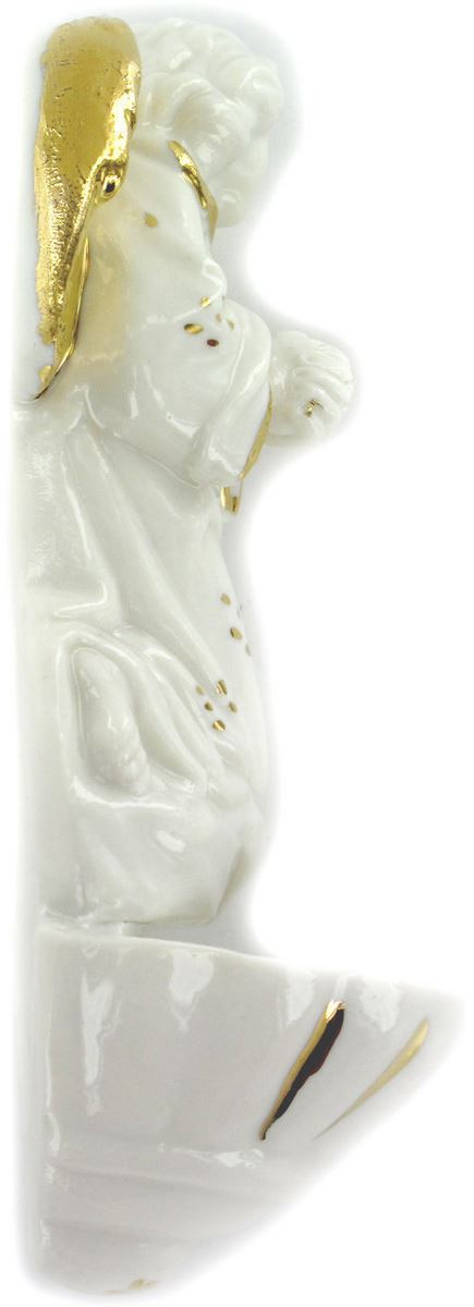 acquasantiera angelo pregante in porcellana bianca con oro zecchino cm 13,5