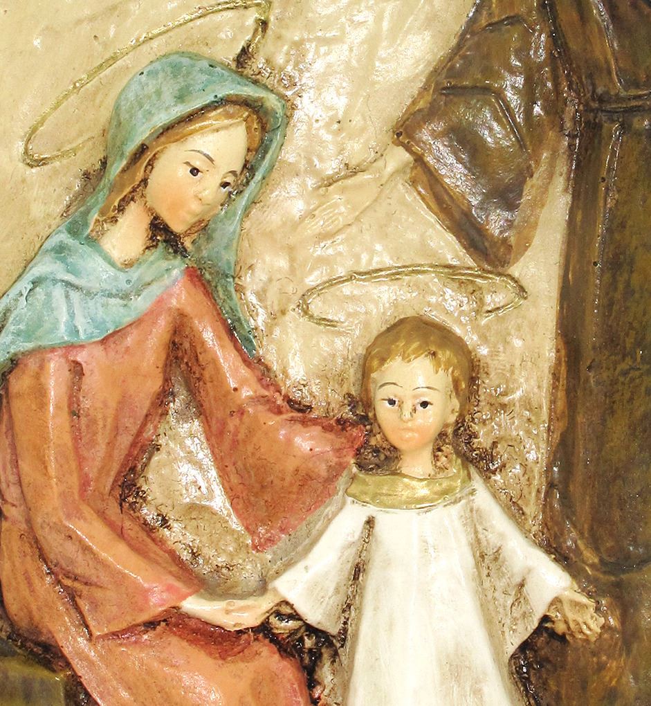 quadro sacra famiglia rettangolare in resina colorata a mano - bassorilievo - 8 x 9,5 cm 