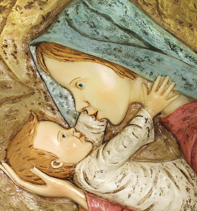 quadro madonna con bambino quadrato in resina dipinta a mano - bassorilievo - 18 x 18 cm 