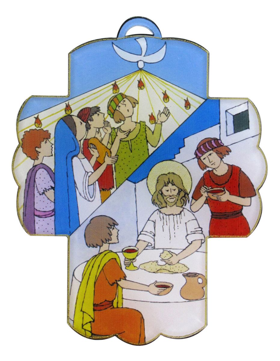 bomboniera comunione/cresima bambino bambina: croce sacramenti - 13 x 10 cm