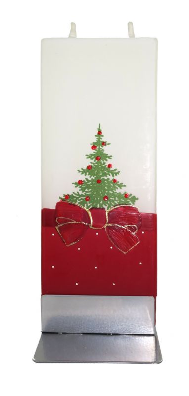 candela natalizia in cera con abete 15 x 6 cm
