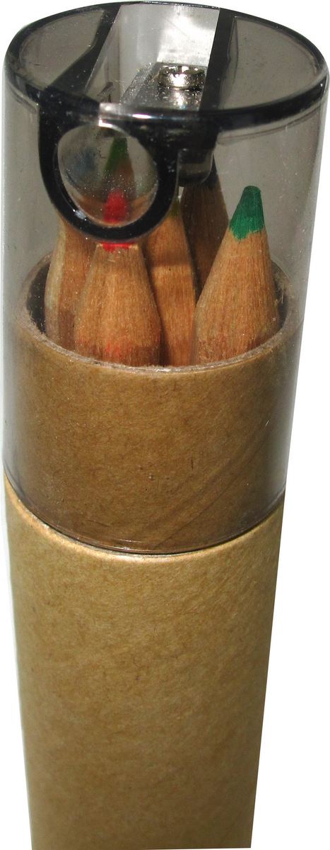 confezione piccola a forma di cilindro personalizzata con 6 matite colorate