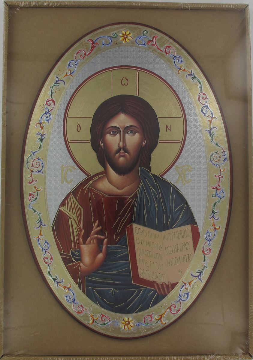 icona cristo con libro aperto stampa su legno ovale - 20 x 30 cm