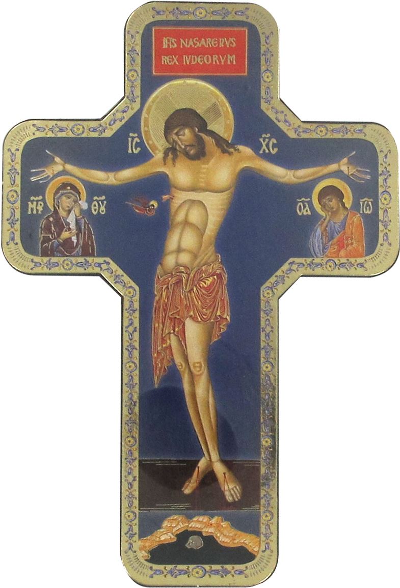 croce icona madonna e apostolo stampa su legno - 12 x 18 cm