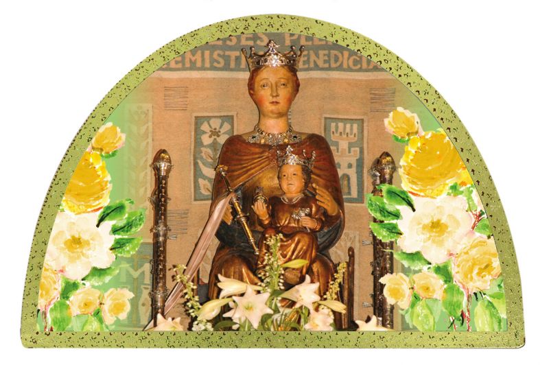 tavola basilica de la mercè stampa su legno ad arco - 18 x 12 cm