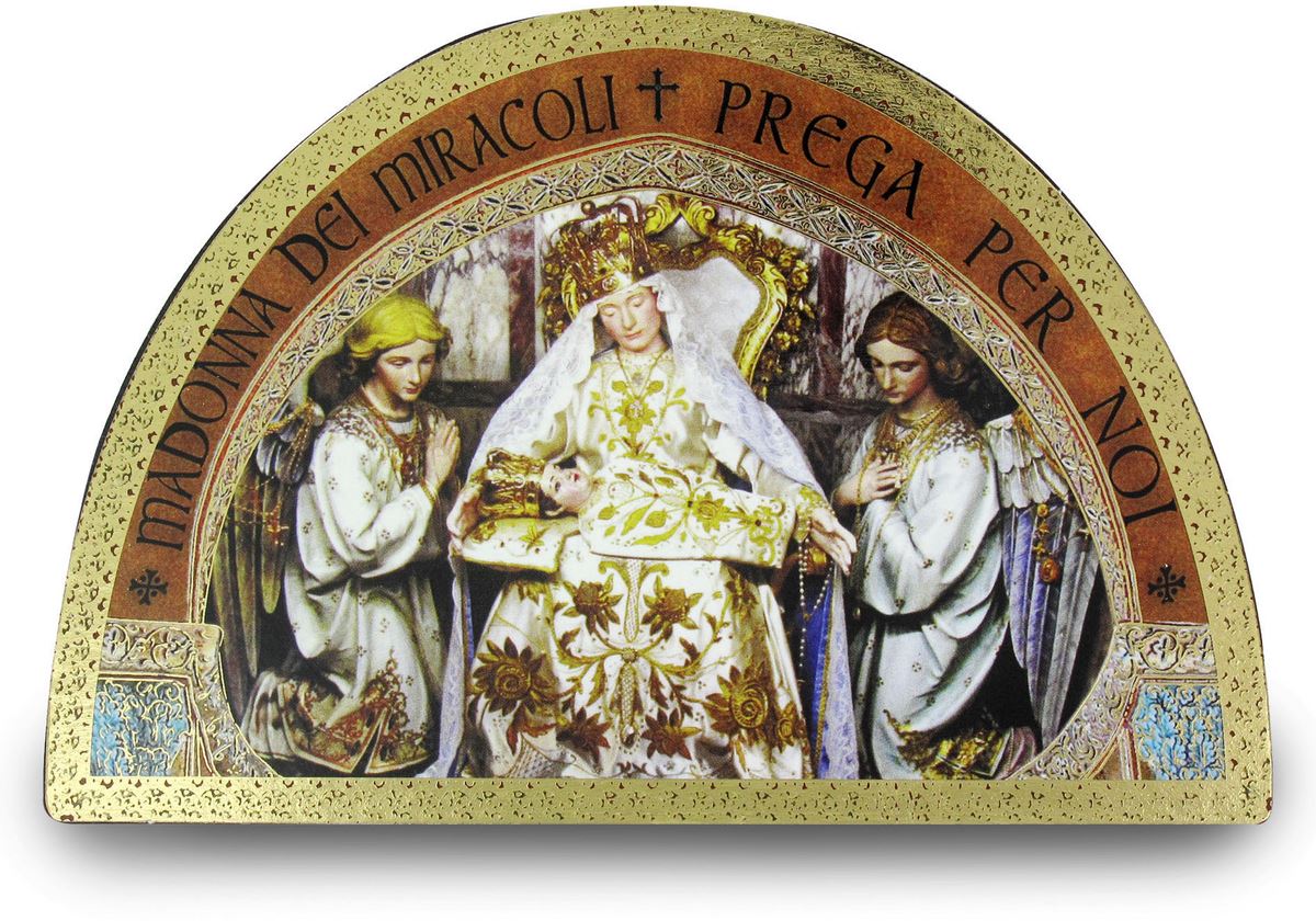 tavola madonna dei miracoli di motta di livenza stampa su legno ad arco - 18 x 12 cm
