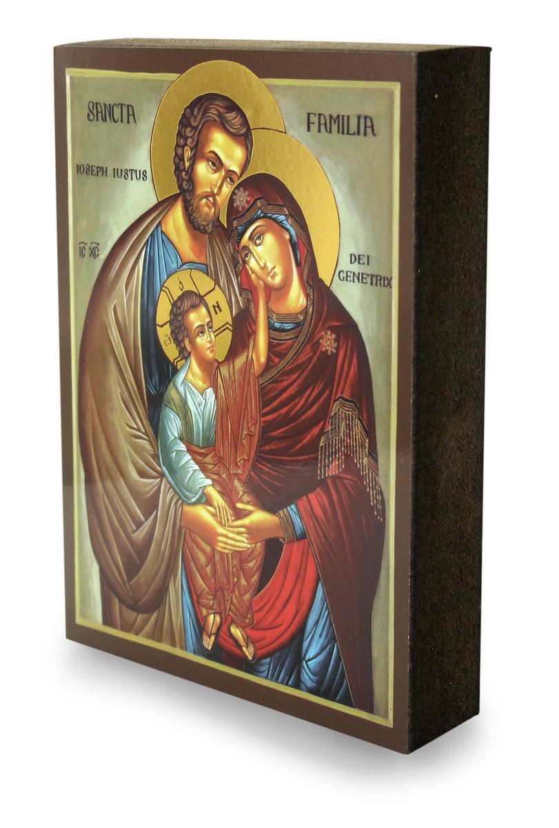 quadro icona sacra famiglia stampa su legno - 15 x 11 cm
