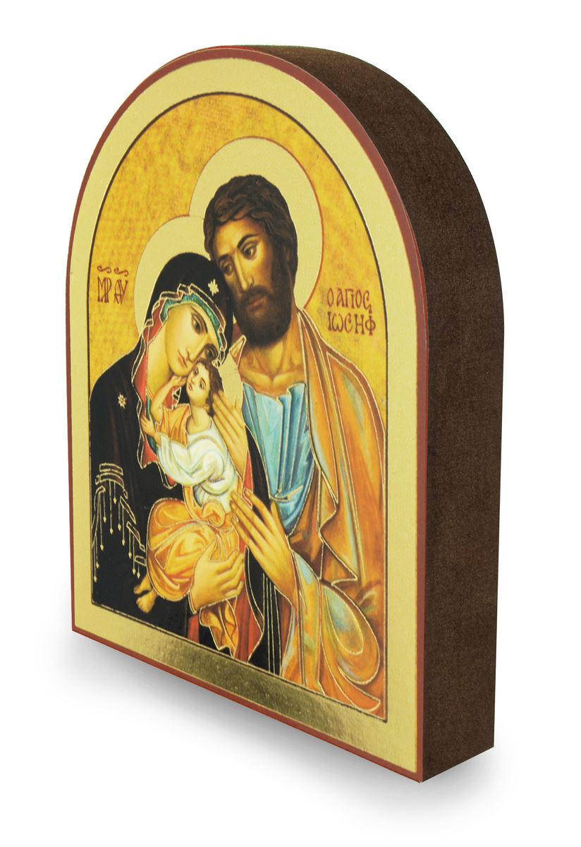 quadro sacra famiglia stampa su legno ad arco - 22 x 17,5 cm