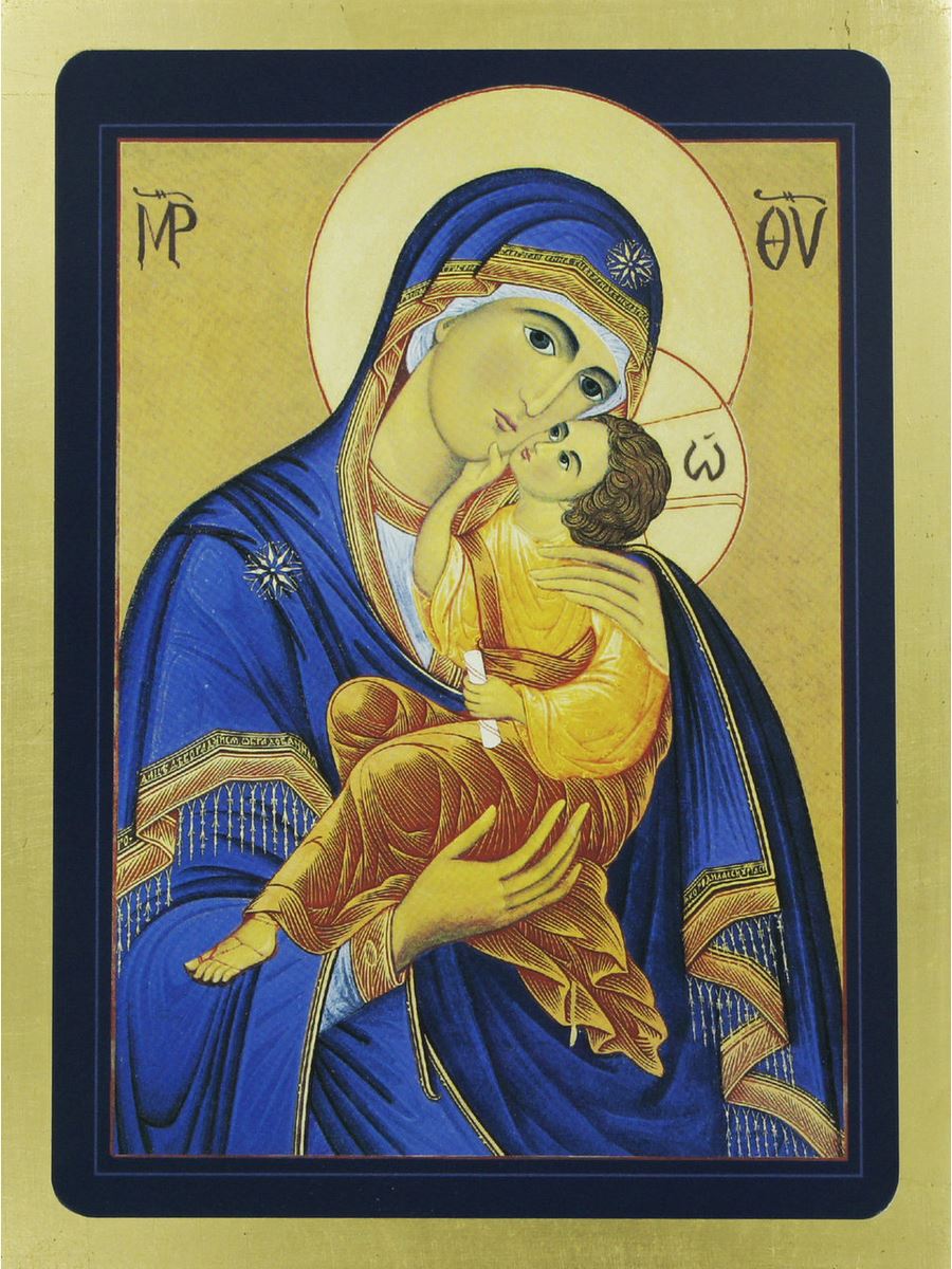 icona madonna col bambino stampa su quadro in legno con bordo dorato - 20 x 15 cm