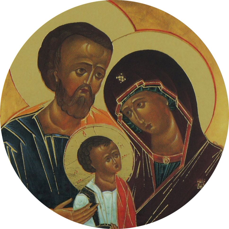 icona sacra famiglia a cuspide stampa su legno - 7 x 7 cm