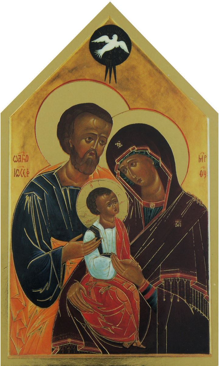 icona sacra famiglia a cuspide stampa su legno - 14 x 9 cm