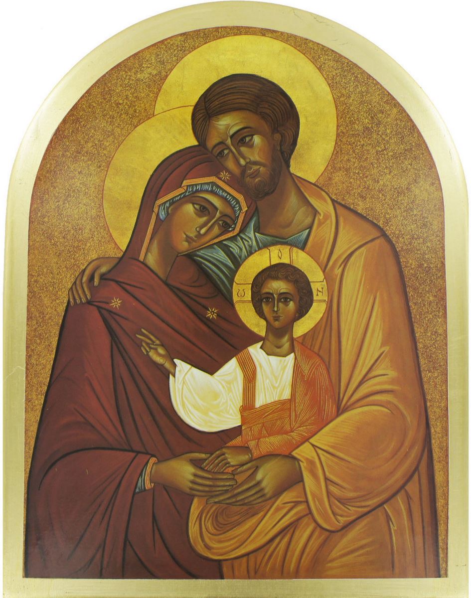 quadro sacra famiglia stampa su legno ad arco - 32 x 25 cm 