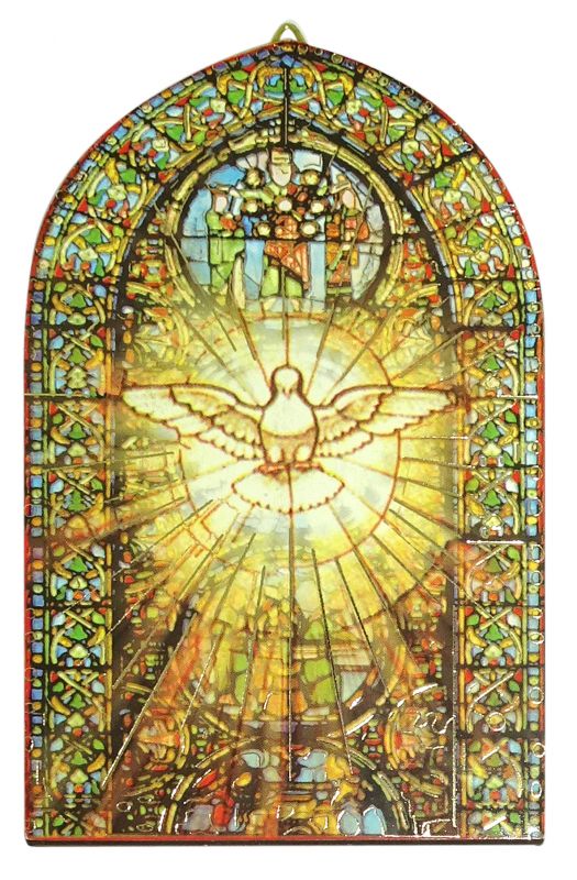 quadro spirito santo stampa tipo vetrata su legno - 6,4 x 10,5 cm