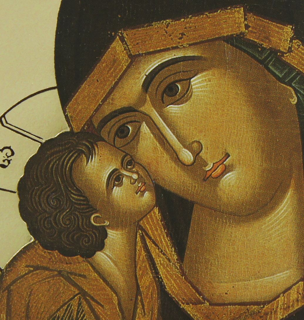 quadro icona madonna con bambino stampa su legno - 9,5 x 6,5 cm