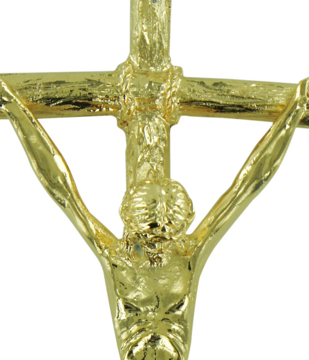 crocifisso pastorale giovanni paolo ii da parete in metallo dorato - 30 cm  