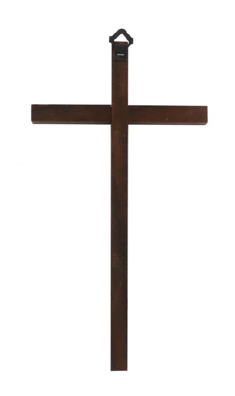 crocifisso da parete in legno wengé con intarsio in legno yellopan - 20 cm