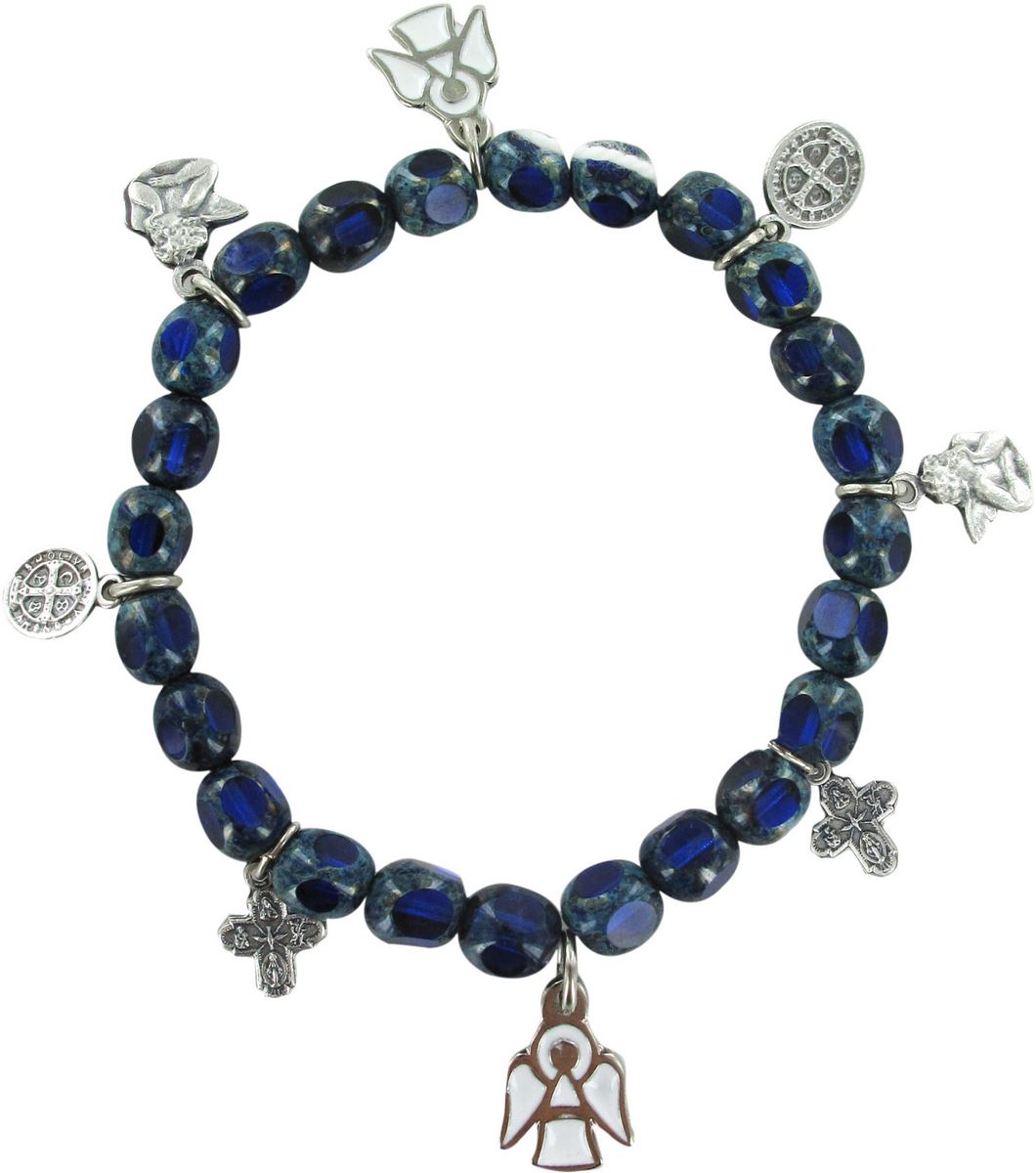 braccialetto con ciondoli realizzato in vetro sfaccettato di colore blu 