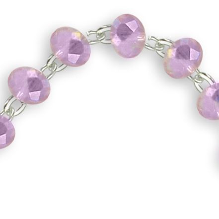 braccialetto-rosario con 11 grani di colore rosa e croce 