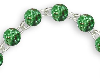 braccialetto con palline in vetro maculato di 8 mm colore verde e croce